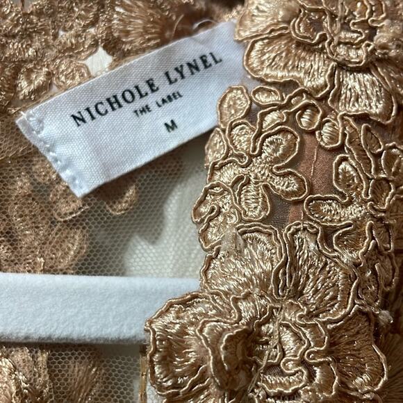 Nichole Lynel Long Sleeve Gown Floral Applique Full Bloom Medium Statement Piece - Picture 2 of 9